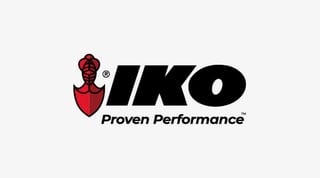IKO Proven Performance logo featuring a red shield with a knight head design and black text